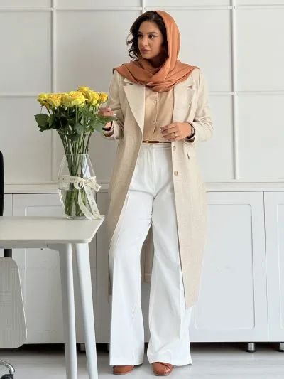 اورکت زنانه بلند کرمی